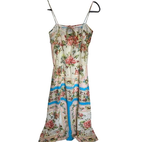 Farm Rio Beige Floral Maxi Dress Spaghetti Straps Racerback Cream Pink Size XS - Picture 8 of 14